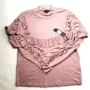 Ellie Kate Ruffled Trim Long Sleeve Blouse Sz L  Spandex Blend Pastel NWT